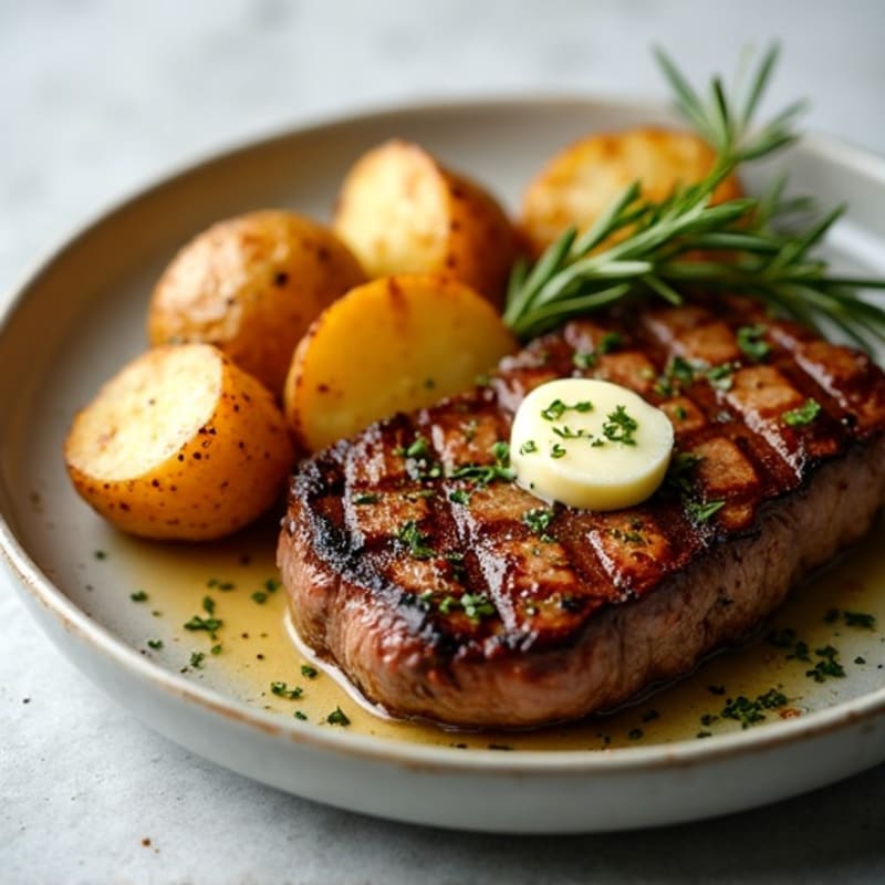 Herb-Garlic Butter Seared Steak with Roasted Baby Potatoes
