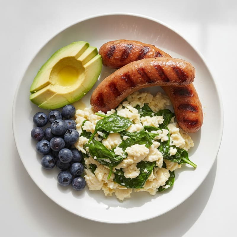 Egg White and Spinach Scramble with Grilled Turkey Sausage