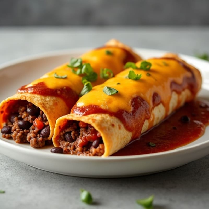 Black Bean and Ground Beef Enchiladas with Melted Cheese