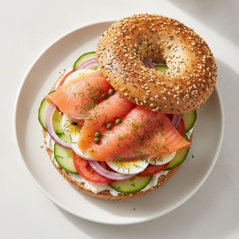 Smoked Salmon Everything Bagel Sandwich