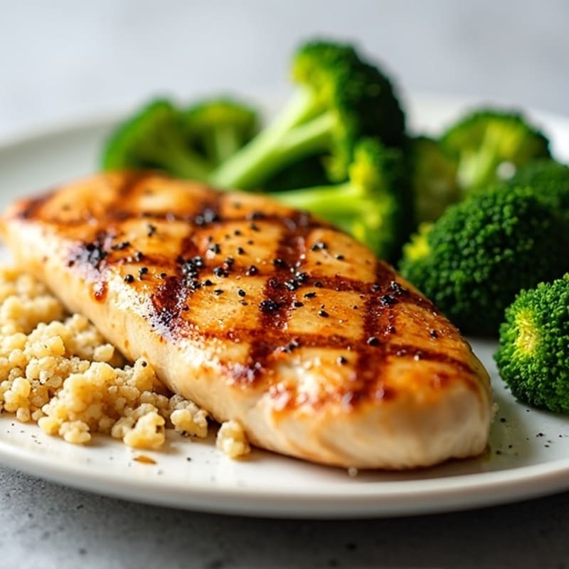 Grilled Chicken Breast with Quinoa and Steamed Broccoli