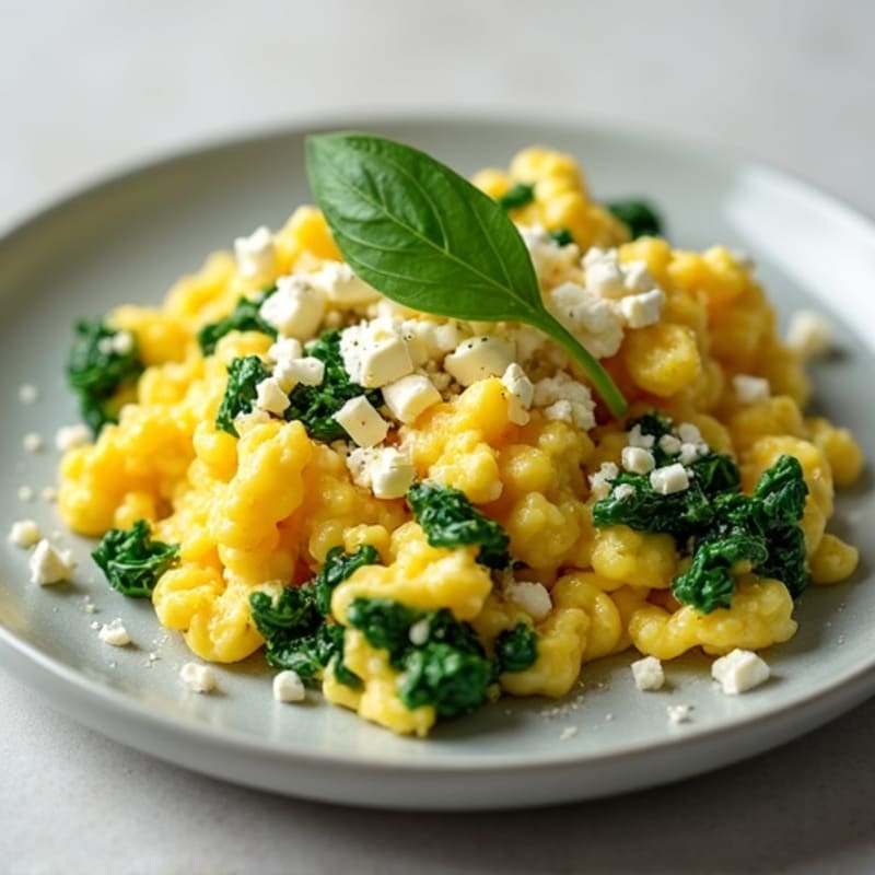 Fluffy Scrambled Eggs with Fresh Spinach and Crumbled Feta
