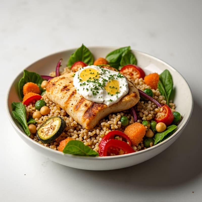 Grilled Chicken and Roasted Vegetable Farro Salad