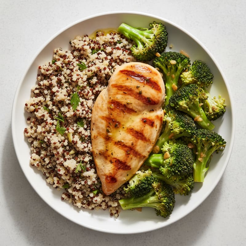 Grilled Chicken Breast with Quinoa and Steamed Broccoli