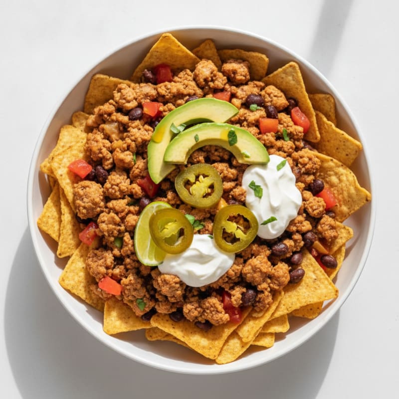 Spicy Ground Turkey Nacho Bowl