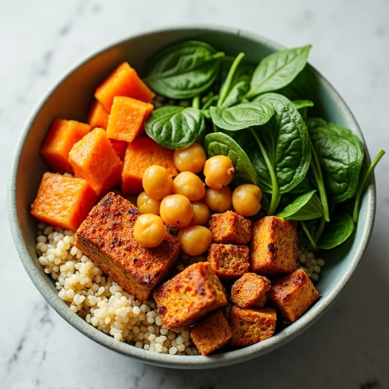 Roasted Sweet Potato Quinoa Bowl with Crispy Chickpeas