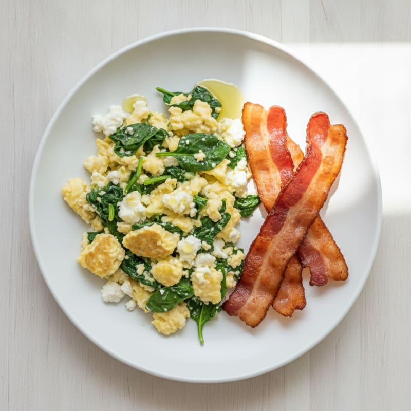 Cottage Cheese Scramble with Spinach and Turkey Bacon