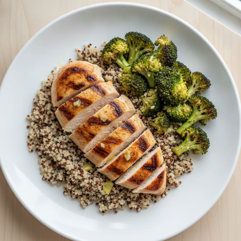 Grilled Chicken Breast with Quinoa and Roasted Broccoli