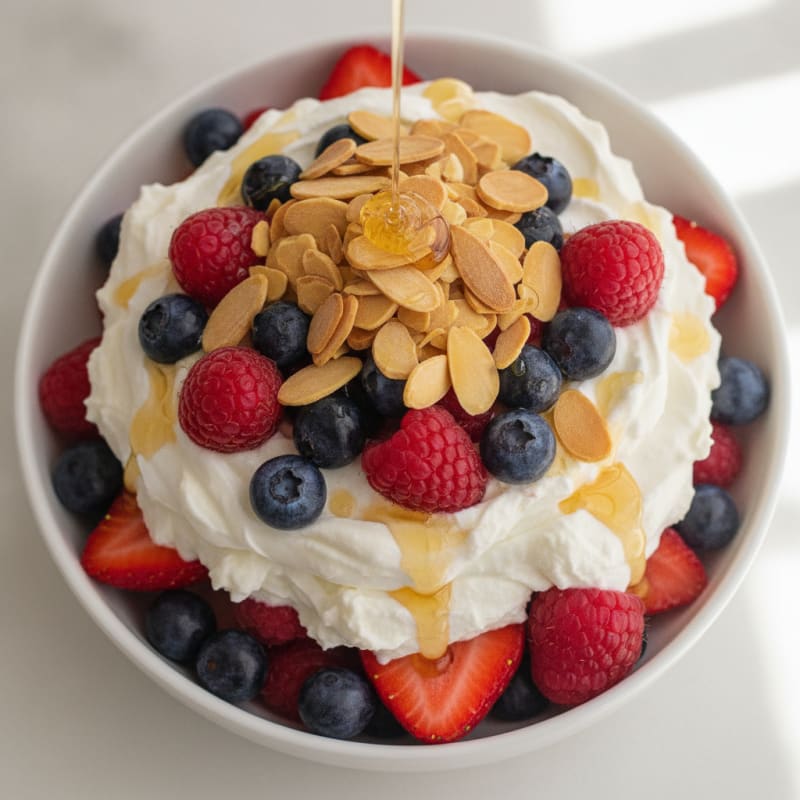 Greek Yogurt Protein Parfait with Mixed Berries and Almonds