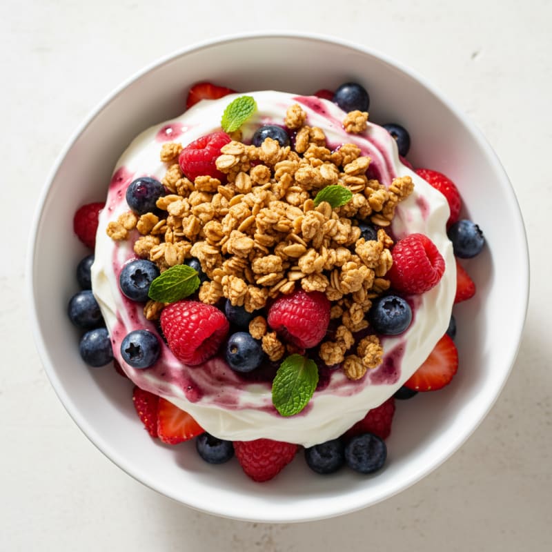 Creamy Greek Yogurt Parfait with Mixed Berries and Protein Granola