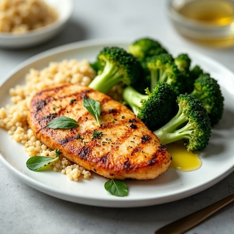 Grilled Chicken Breast with Quinoa and Roasted Broccoli