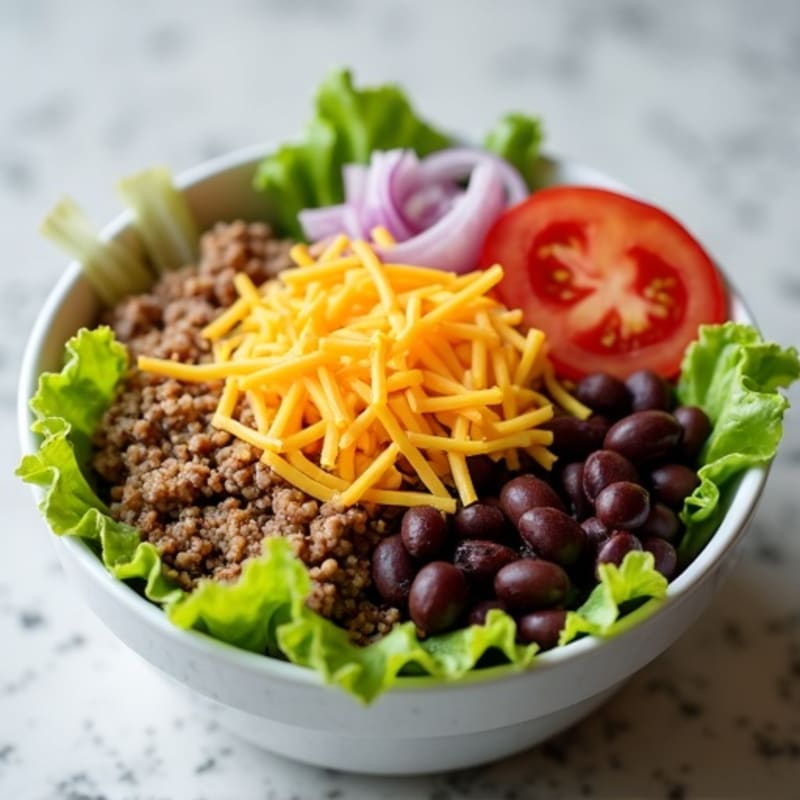 Lean Beef Cheeseburger Bowl with Fresh Toppings