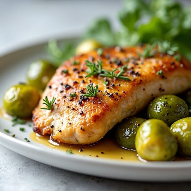 Herb-Roasted Chicken Breast with Crispy Brussels Sprouts