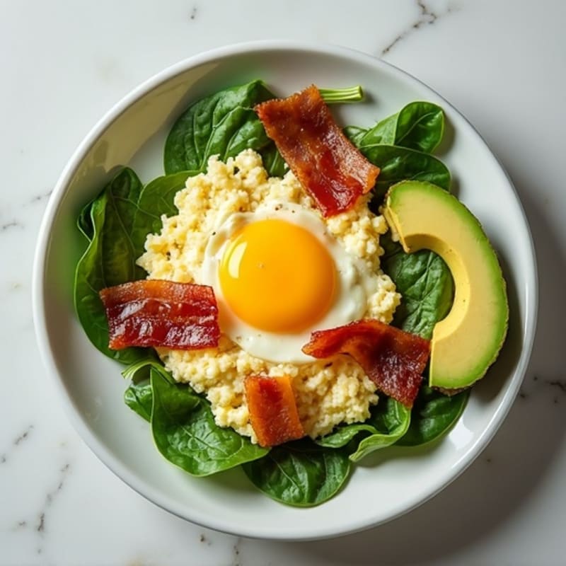 Cottage Cheese Scramble with Spinach and Turkey Bacon