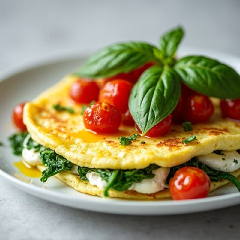 Egg White Spinach Omelet with Cottage Cheese and Roasted Tomatoes