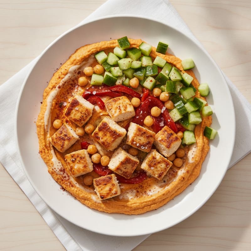High-Protein Roasted Red Pepper Hummus Bowl