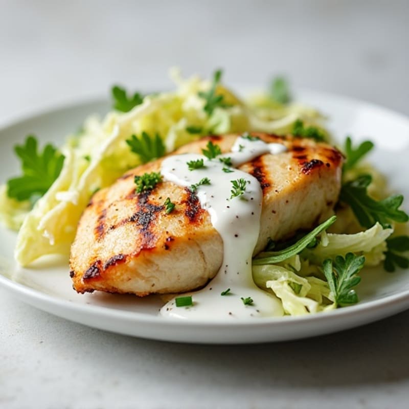 Grilled Chicken Breast with Crunchy Cabbage Slaw and Greek Yogurt Dressing