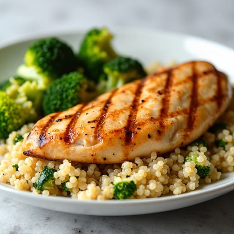 Grilled Chicken Breast with Roasted Broccoli and Quinoa