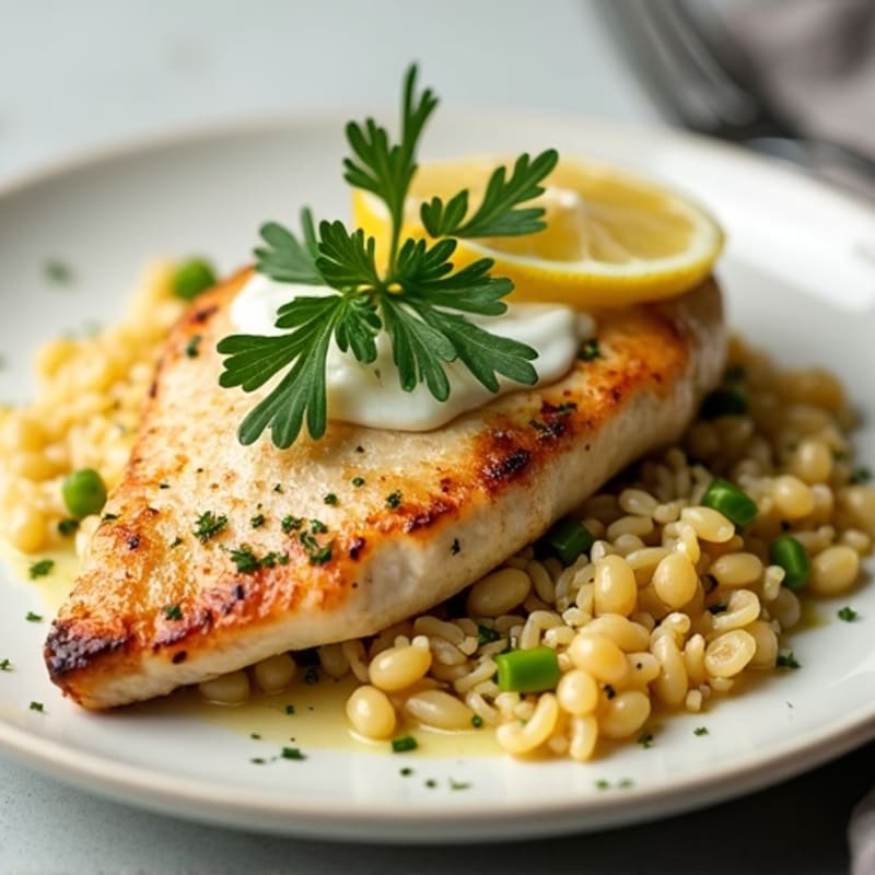 Pan-Seared Chicken with Creamy Lemon-Herb Orzo