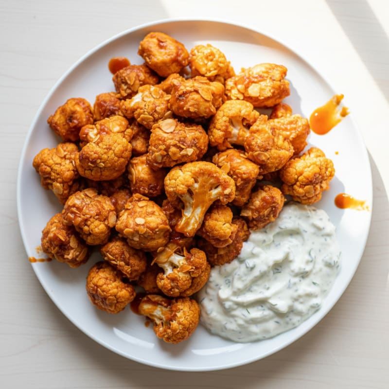 Buffalo Cauliflower and Chicken Bites with Ranch Dip