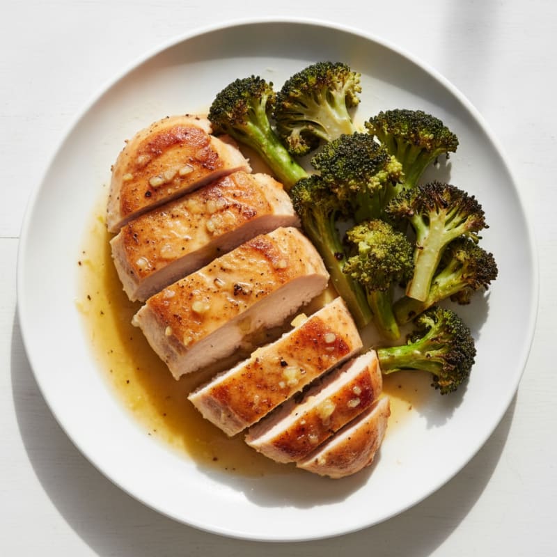Seared Lemon Garlic Chicken Breast with Roasted Broccoli