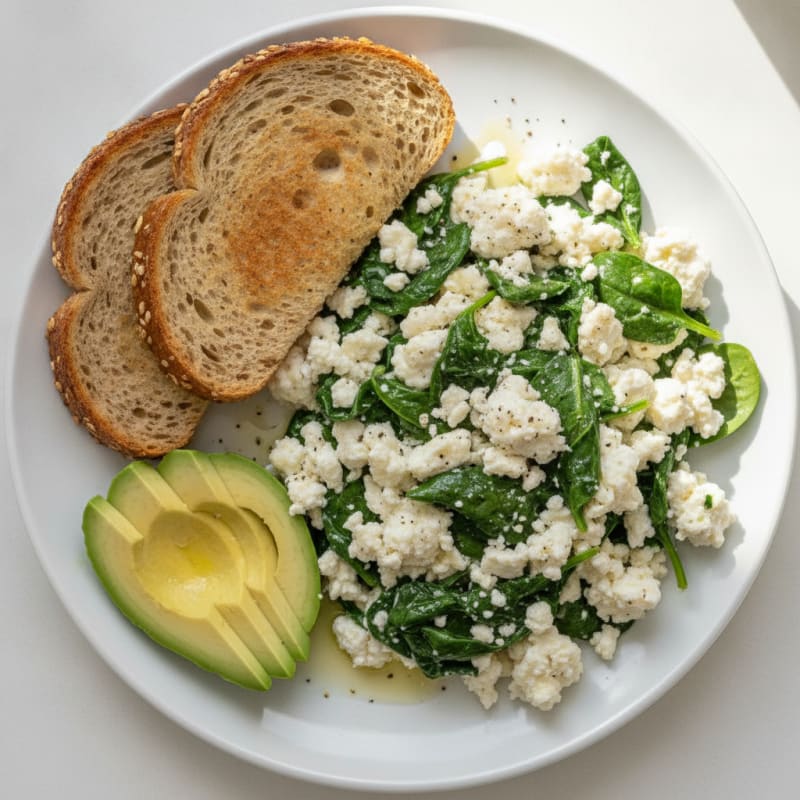 Egg White and Cottage Cheese Scramble with Sautéed Spinach