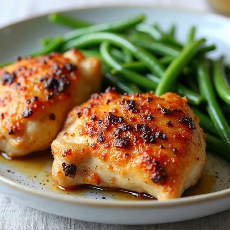 Crispy Roasted Chicken Thighs with Garlic Green Beans