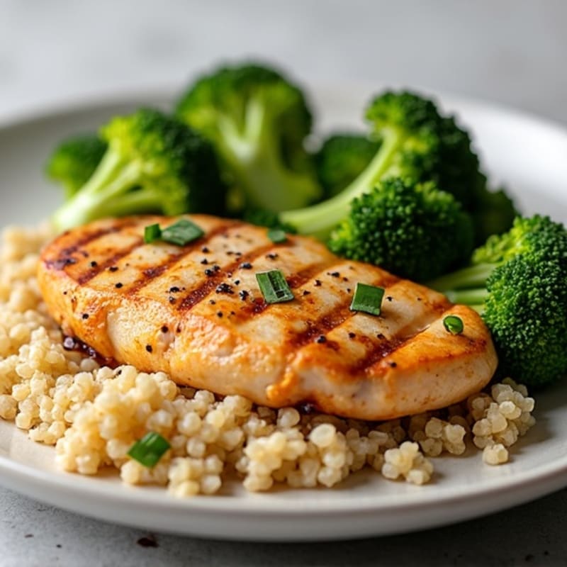 Grilled Chicken Breast with Roasted Broccoli and Quinoa