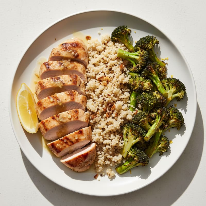 Seared Turkey Breast with Roasted Broccoli and Quinoa