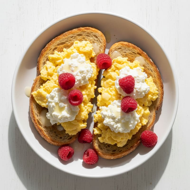 Egg and Cottage Cheese Sourdough Toast with Fresh Berries