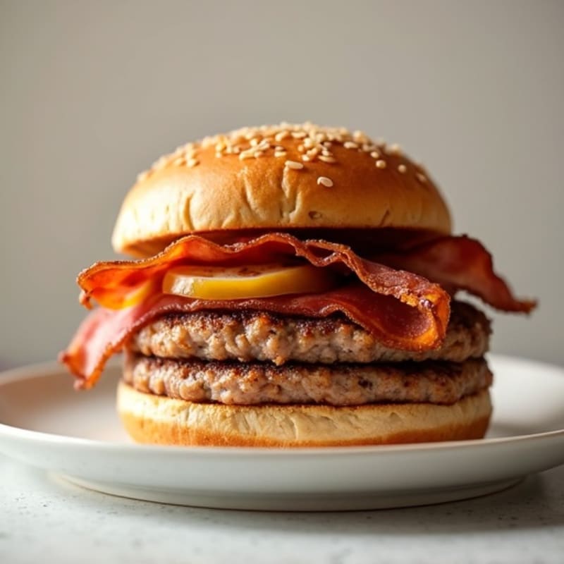 Lean Turkey Bacon Burger with Caramelized Onions