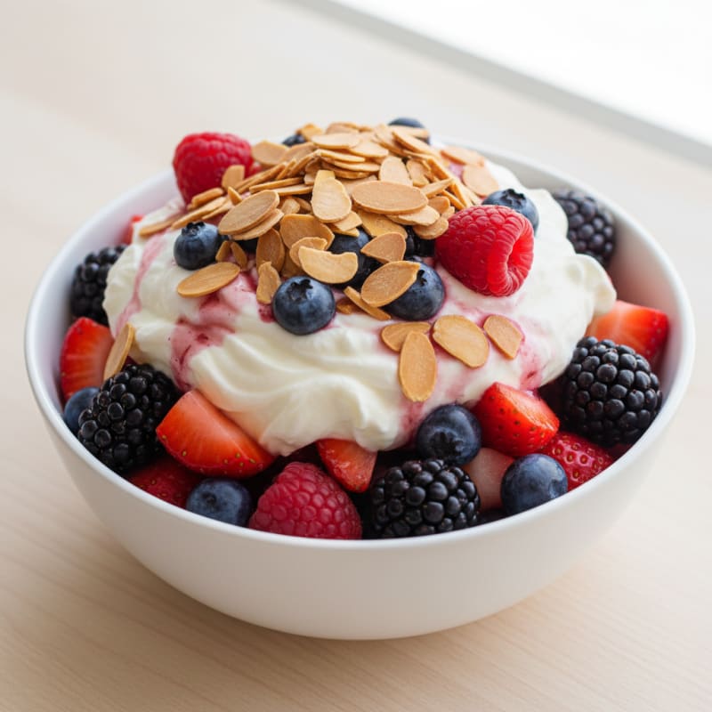 Greek Yogurt Protein Parfait with Mixed Berries and Almonds