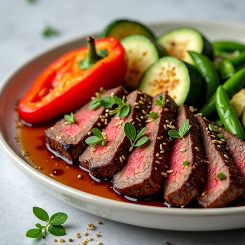 Sweet-Savory Sesame Beef with Charred Vegetables