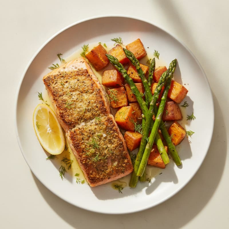 Crispy Herb-Roasted Salmon with Roasted Vegetables