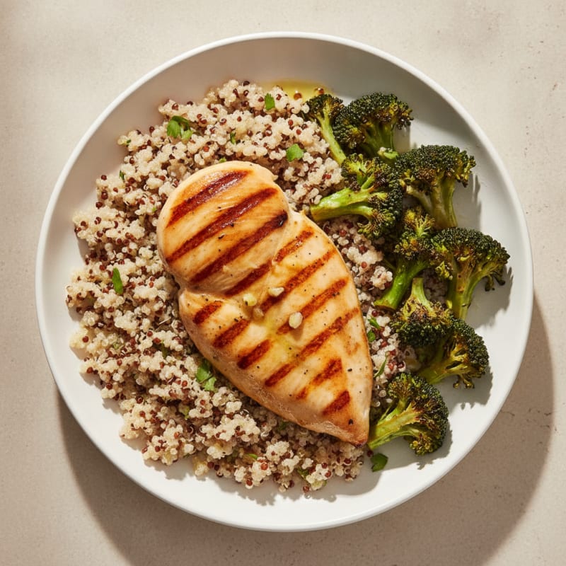 Grilled Chicken Breast with Quinoa and Roasted Broccoli