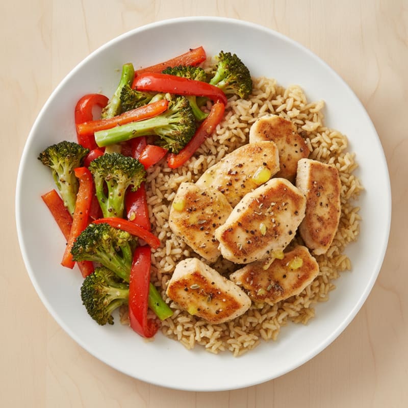 Lemon Herb Chicken and Brown Rice with Roasted Vegetables