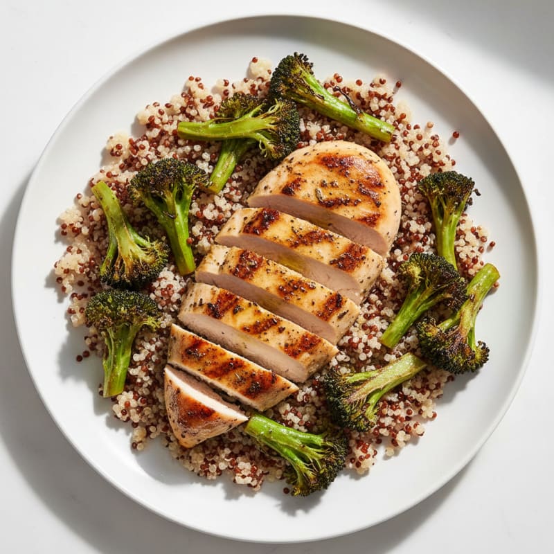 Grilled Chicken Breast with Quinoa and Roasted Broccoli