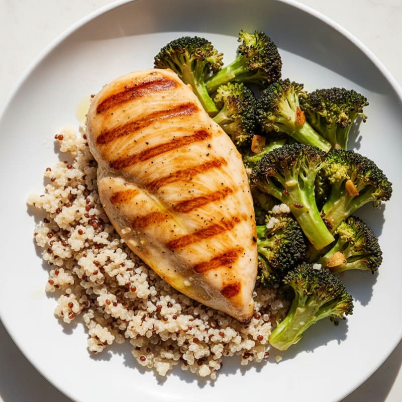 Grilled Chicken Breast with Quinoa and Roasted Broccoli