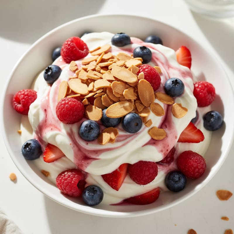 Greek Yogurt Protein Parfait with Mixed Berries and Almonds