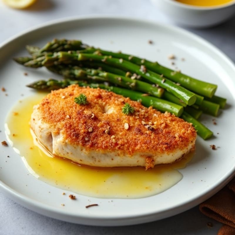 Crispy Buttermilk-Marinated Baked Chicken with Roasted Asparagus