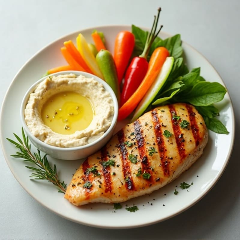 Lemon-Herb Grilled Chicken with Creamy Hummus and Fresh Vegetables