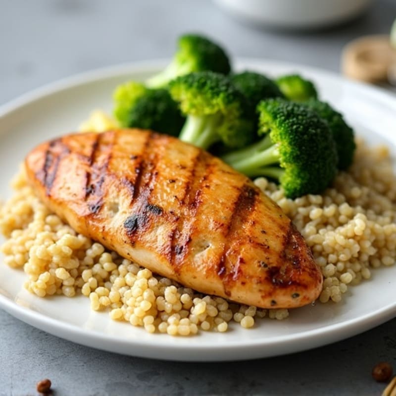 Grilled Chicken Breast with Quinoa and Roasted Broccoli