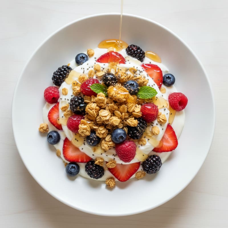 Greek Yogurt Parfait with Mixed Berries and Protein Granola