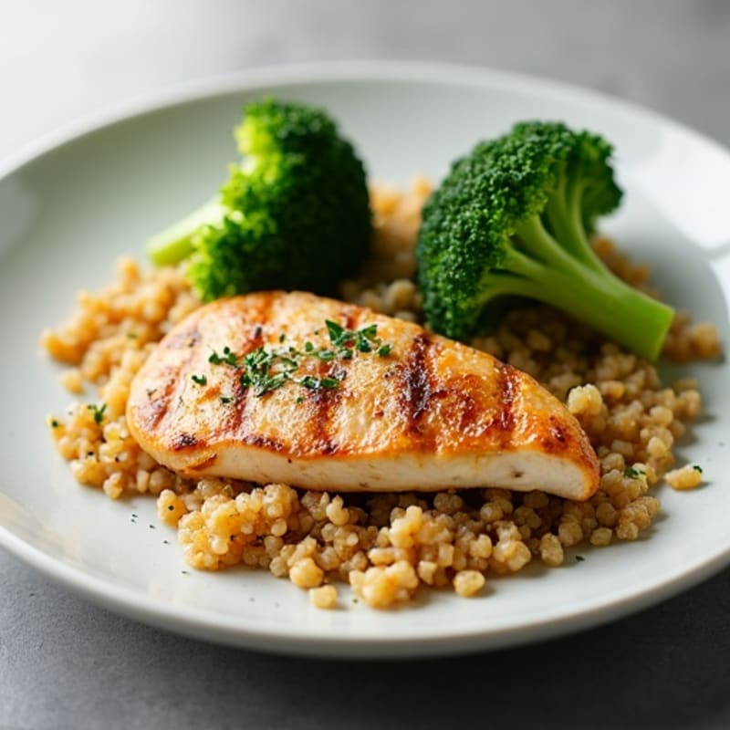 Grilled Chicken Breast with Quinoa and Steamed Broccoli