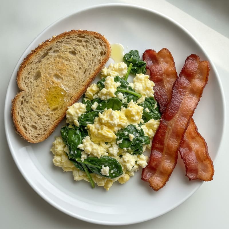 Cottage Cheese Scramble with Spinach and Turkey Bacon