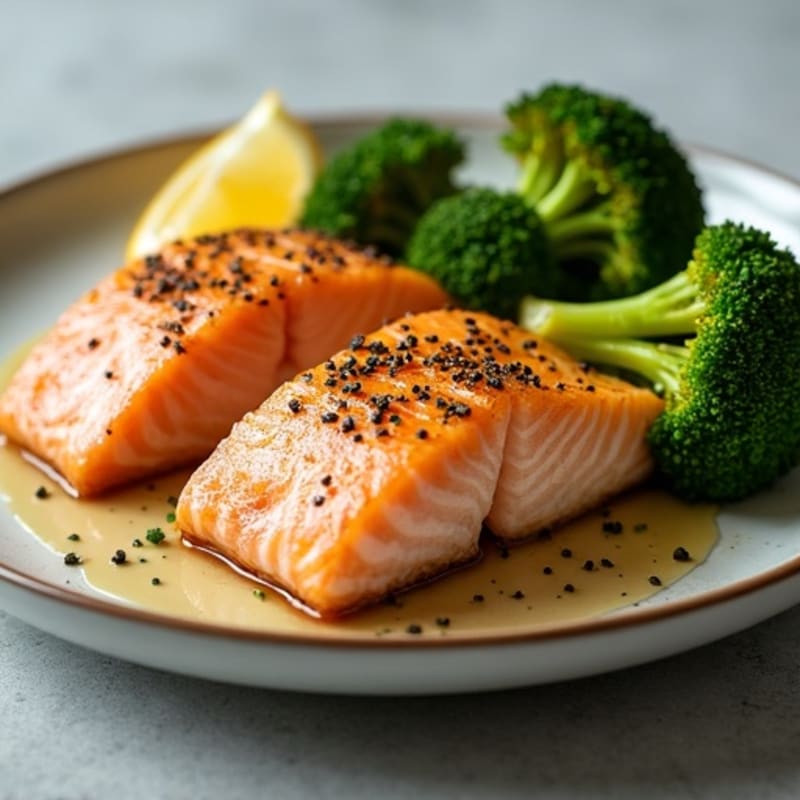 Seared Salmon with Roasted Broccoli and Lemon