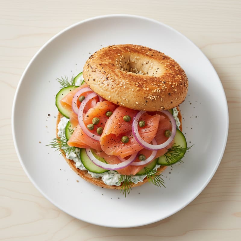 Smoked Salmon Everything Bagel Sandwich