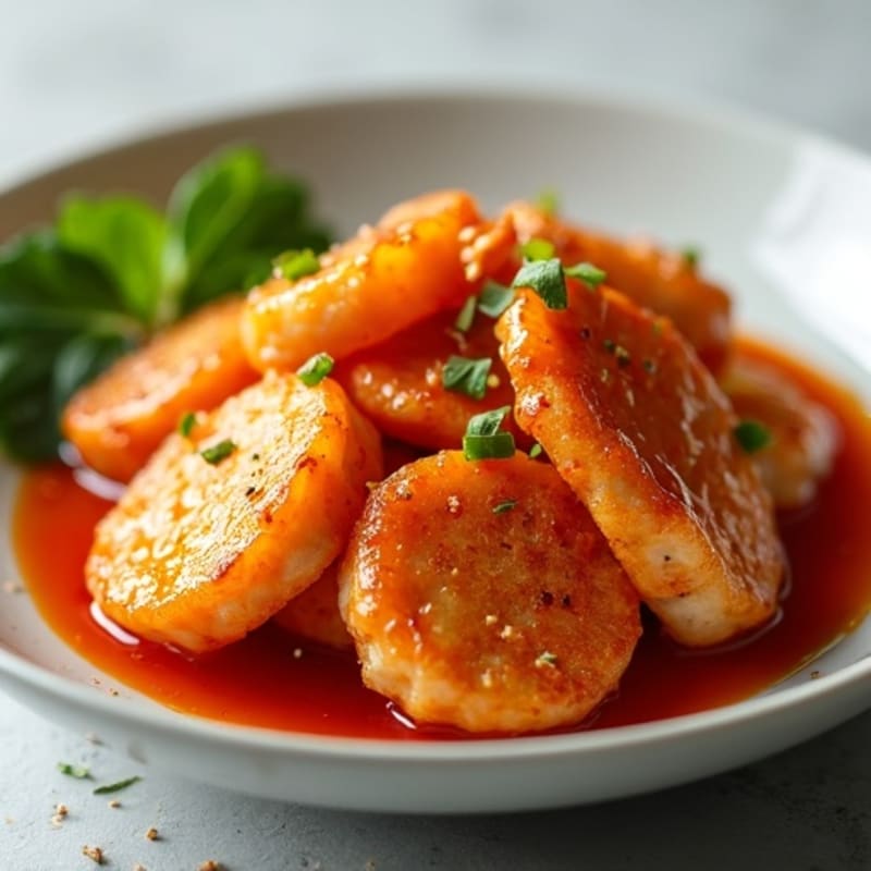 Crispy Pan Fried Rice Cakes With Gochujang Sauce
