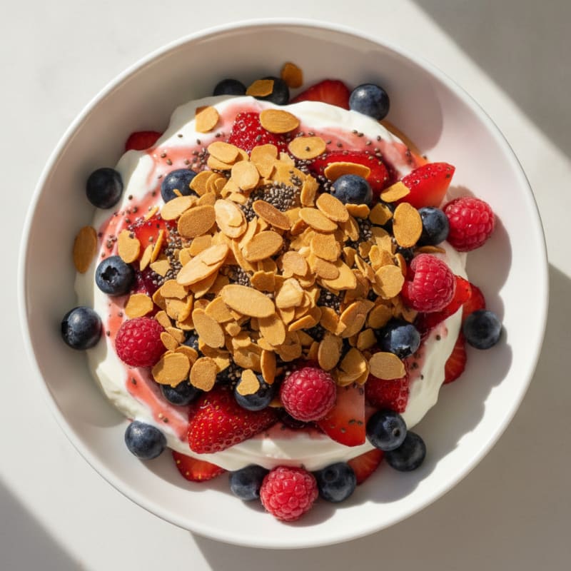 Greek Yogurt Protein Parfait with Mixed Berries and Almonds