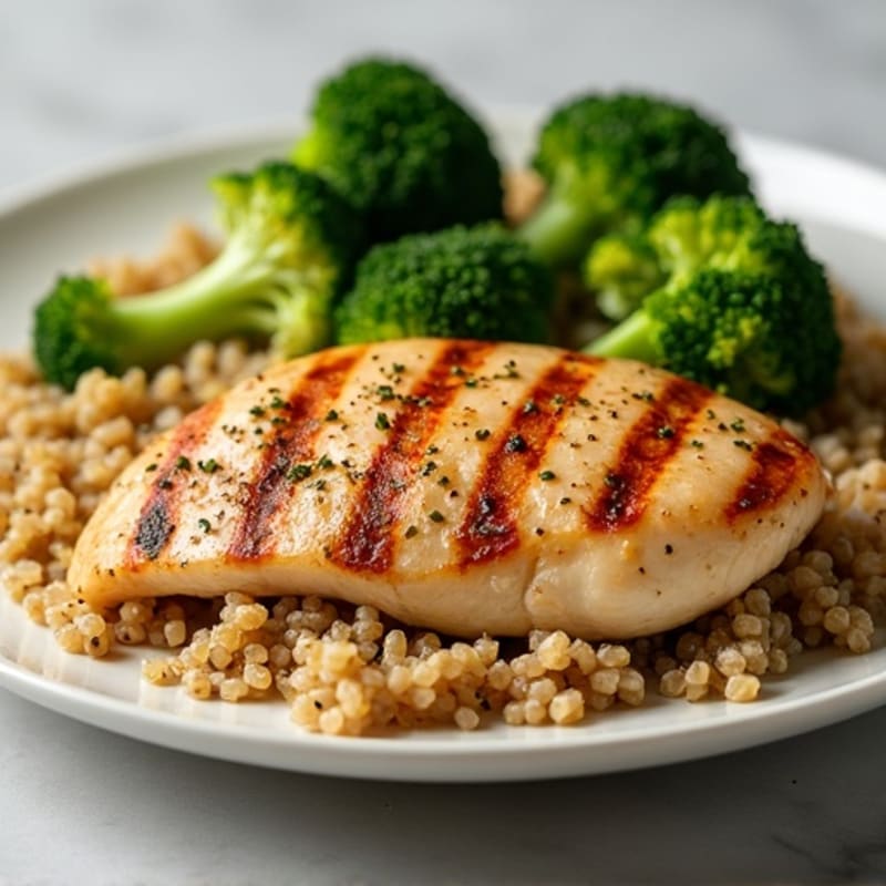 Grilled Chicken Breast with Quinoa and Roasted Broccoli